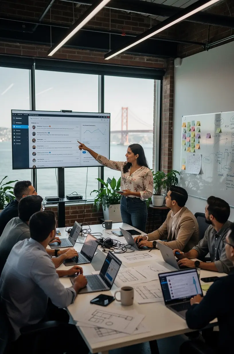 Close-up of a laptop screen displaying workflow automation software with highlighted task sequences.