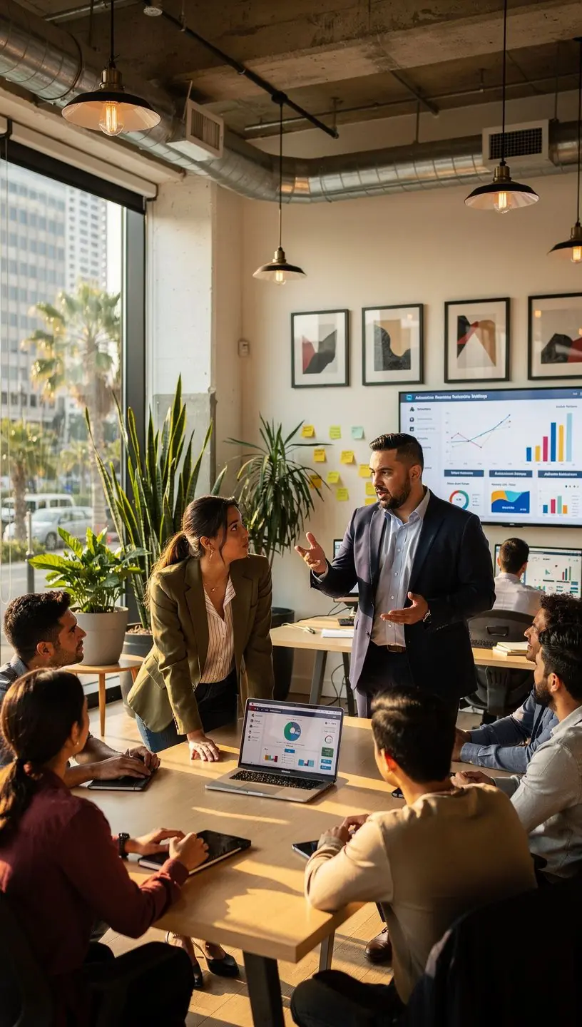 Person reviewing a checklist of automation tools and benefits while working in a modern office environment.